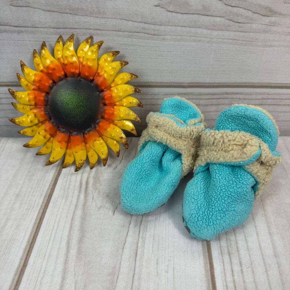 Zutano Baby Booties Aqua Blue Fleece Sherpa Trim Polka Dot Grips Infant Shoes‎